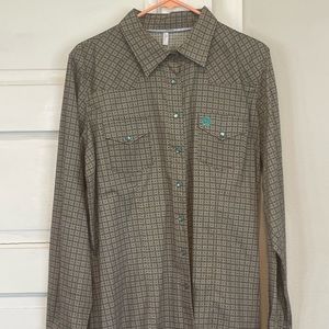 Cinch long sleeve spring green snap shirt